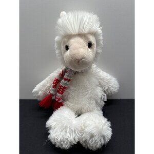 Plush Llama Toy Milton By Aurora World With Red & White Knit Scarf 12 Inches